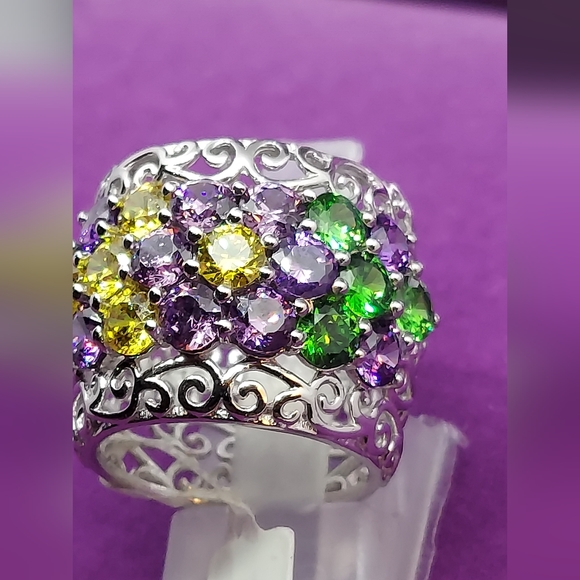 2477887-2. Multicolor Simulated Gem Platinum Bonded Brass Ring, Size 6 - Picture 4 of 5